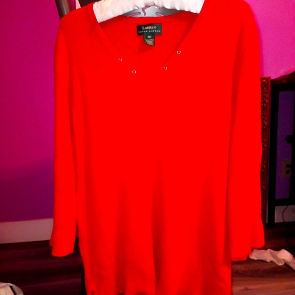 Women's LAUREN by Ralph Lauren Red Ribbed Sweater 1X